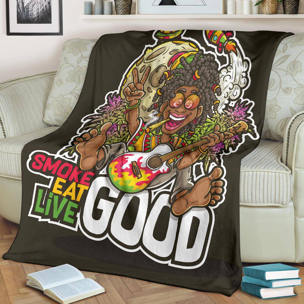 Smoke Eat Live Rastafarian Weed Cannabis Funny Illustration Premium Blanket - Top Content | POD Collection | Free Shipping