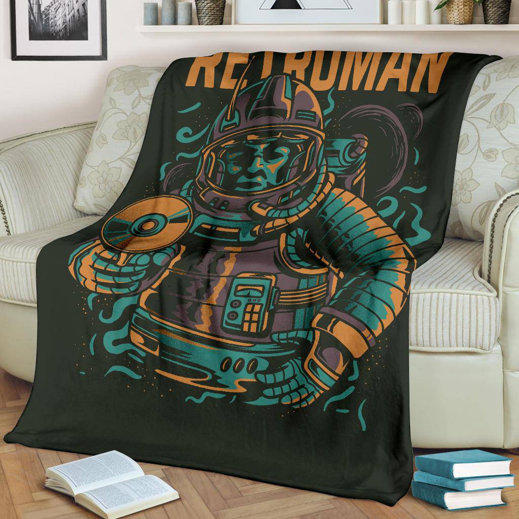 Premium Blanket Retro Man Astronaut With Space Gun Cartoon - Top Content | POD Collection | Free Shipping