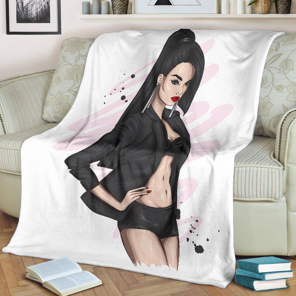 Premium Blanket Beautiful Red Lips Model Girl Vector - Top Content | POD Collection | Free Shipping