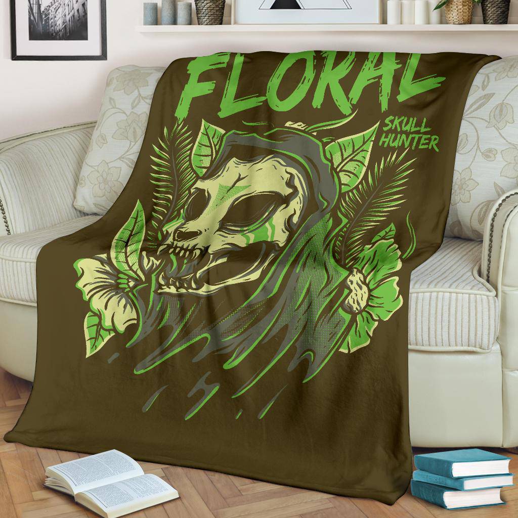 Funny Floral Skull Hunter Cartoon Premium Blanket - Top Content | POD Collection | Free Shipping