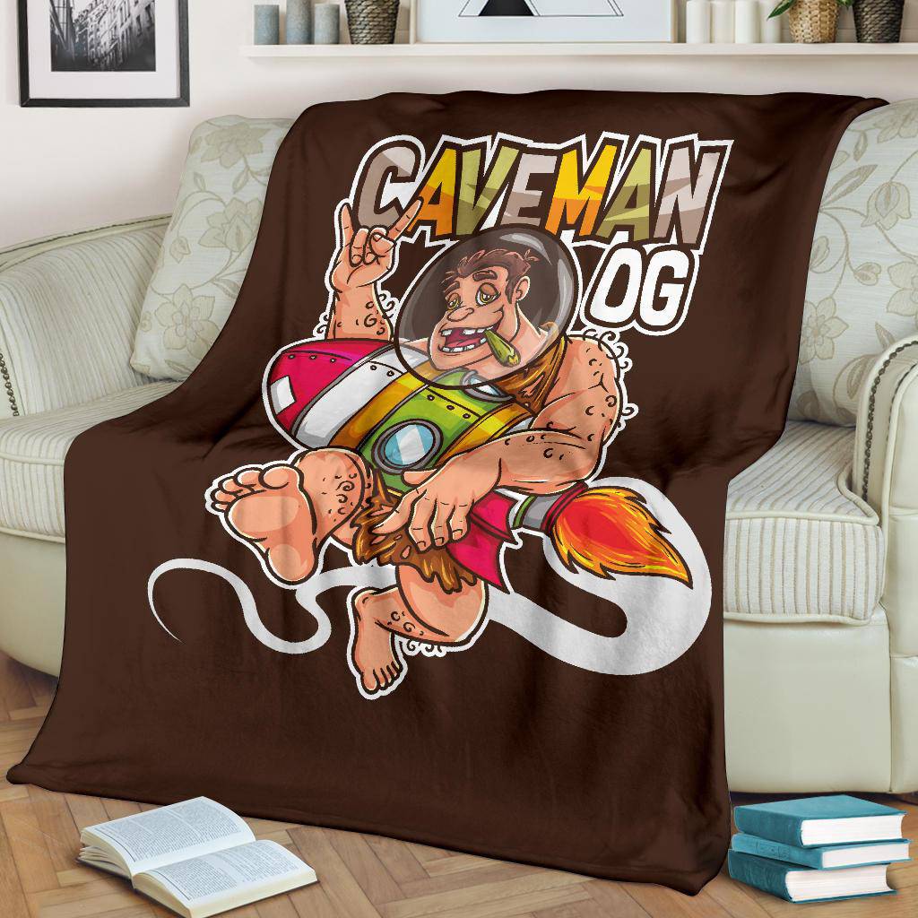 Caveman Smoking Medical Cannabis and Holding Rocket Premium Blanket - Top Content | POD Collection | Free Shipping