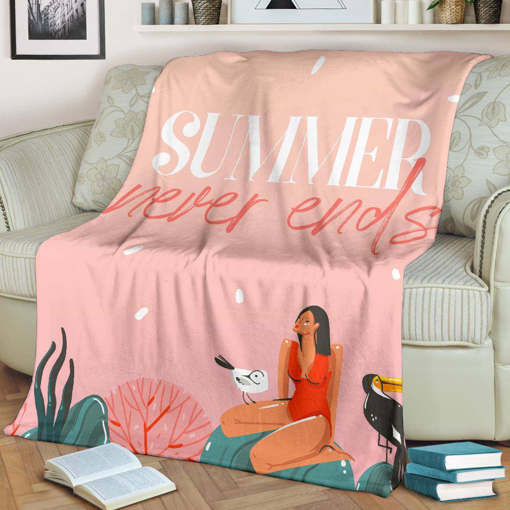 Hand Drawn Premium Blanket, Summer Never Ends - Top Content | POD Collection | Free Shipping