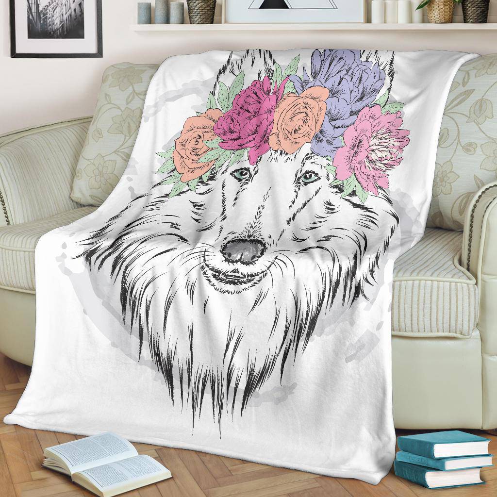 Beautiful Coli Dog Breed with Wreath on Head Premium Blanket - Top Content | POD Collection | Free Shipping