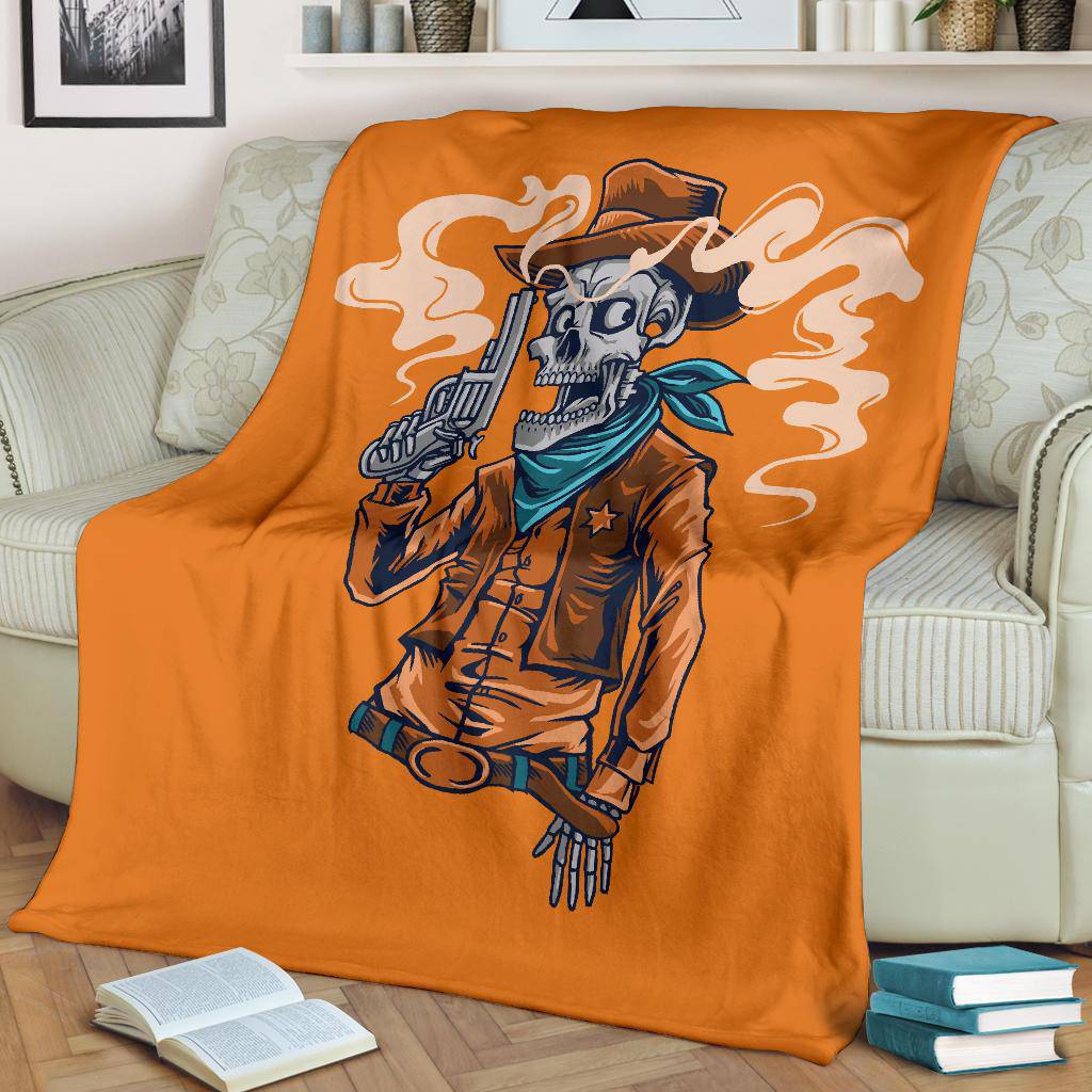 Skeleton Cowboy Sheriff, Cool Wild West Cartoon Premium Blanket - Top Content | POD Collection | Free Shipping