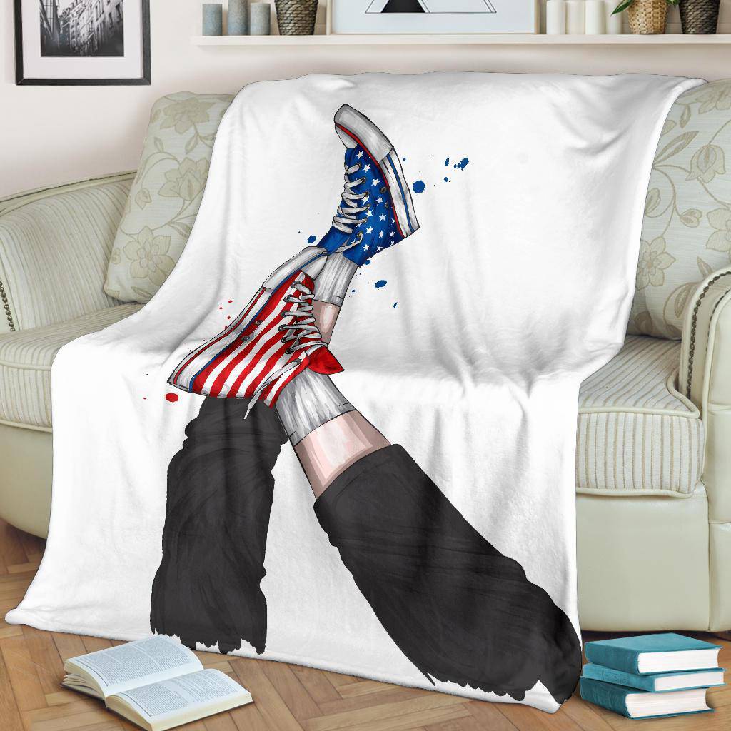 Stylish American Flag Sneakers, Vector Illustration Premium Blanket - Top Content | POD Collection | Free Shipping