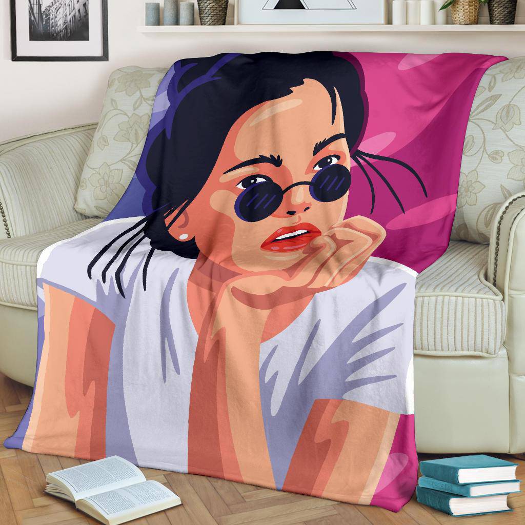 Woman Red Lips Cute Sunglasses Premium Blanket - Top Content | POD Collection | Free Shipping