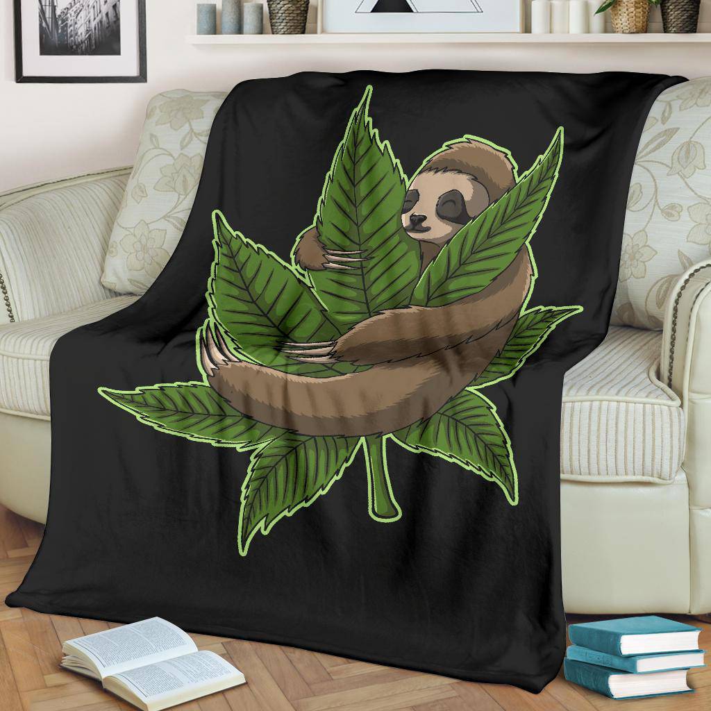 Sloth Hugging Green Cannabis Leaf Premium Blanket - Top Content | POD Collection | Free Shipping