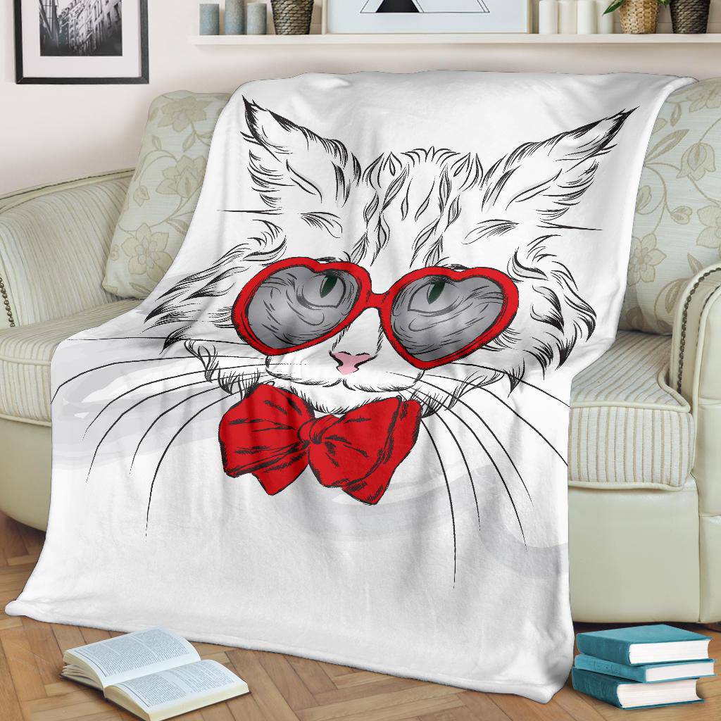 Stylish Heart Glasses Cat Premium Blanket - Top Content | POD Collection | Free Shipping