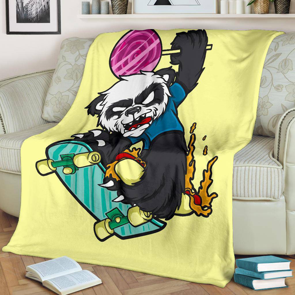 Cool Panda On Skateboard Cartoon Drawing Premium Blanket - Top Content | POD Collection | Free Shipping