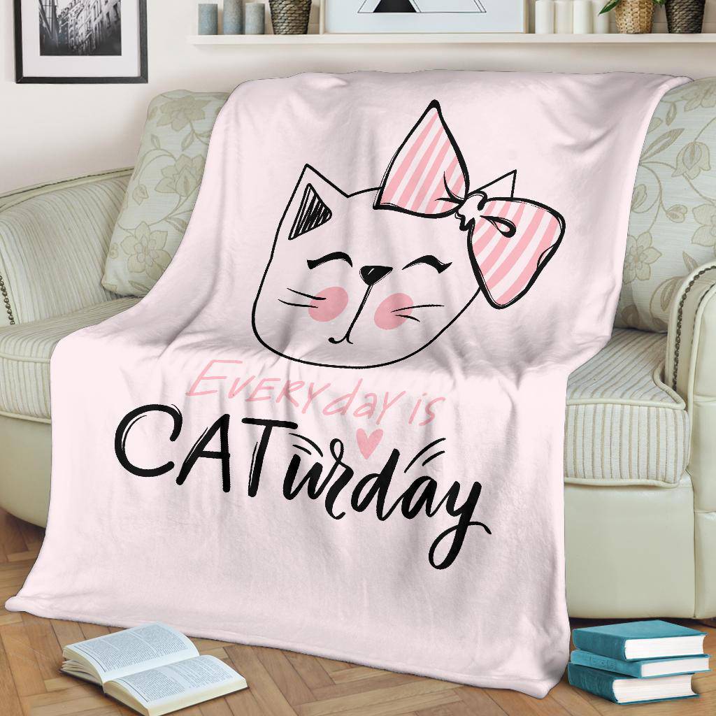 Cute Cat Drawing Quote Premium Blanket, Everyday Is Caturday - Top Content | POD Collection | Free Shipping