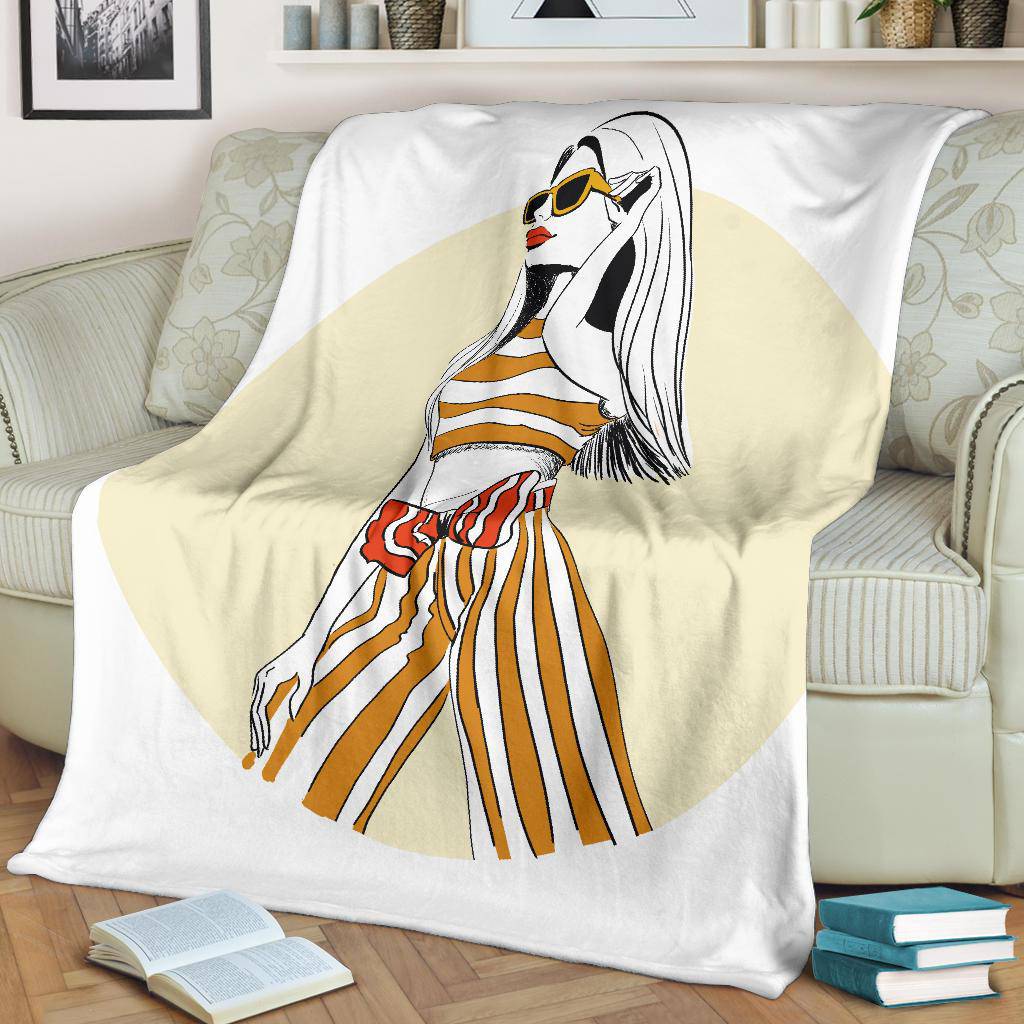 Beautiful Stylish Woman Striped Outfit Premium Blanket - Top Content | POD Collection | Free Shipping