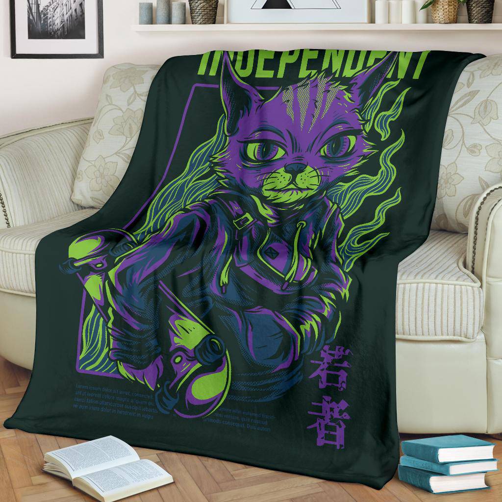 Cool Skater Cat Japanese Art Premium Blanket - Top Content | POD Collection | Free Shipping