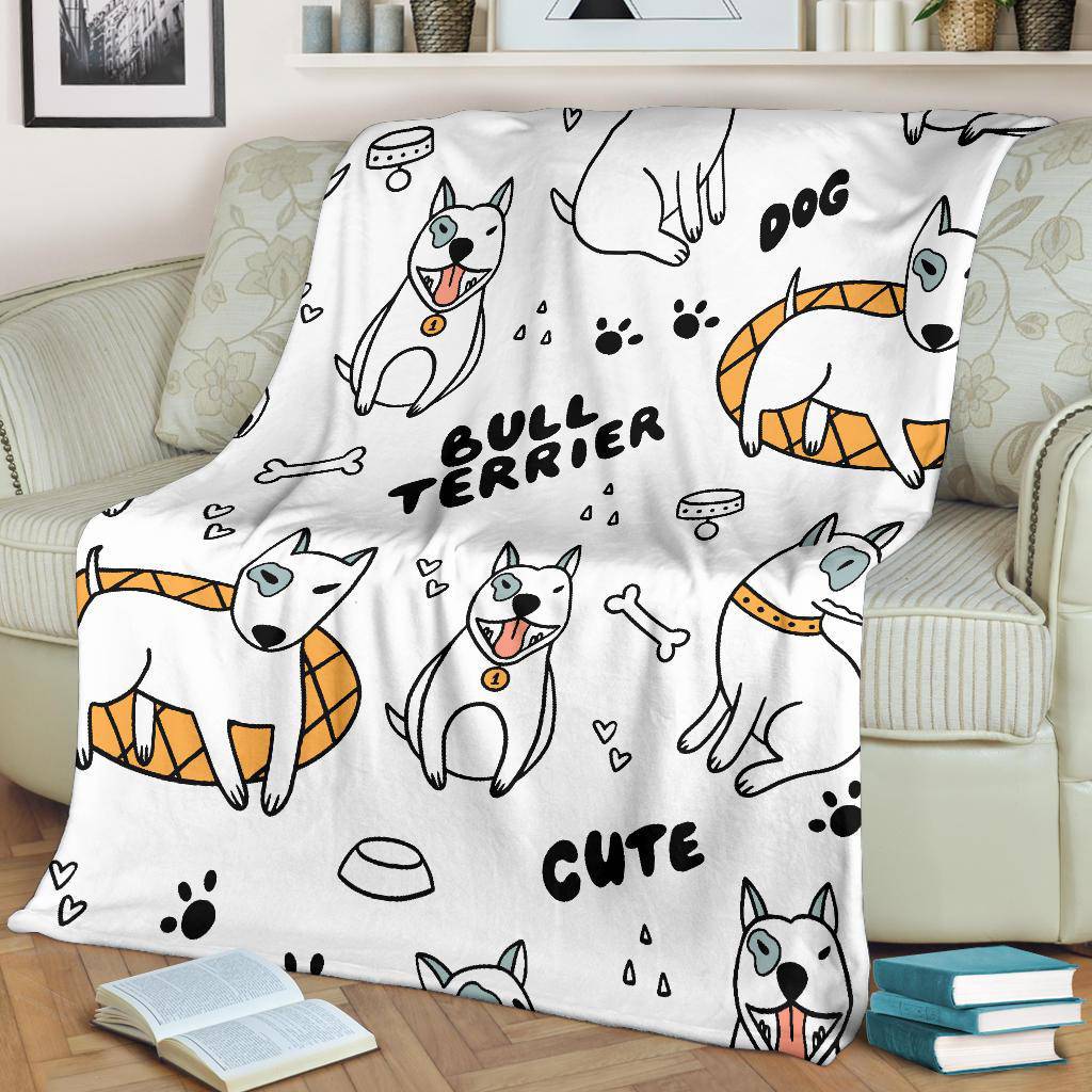 Cute Bull Terrier Premium Blanket, Seamless Pattern Dog Drawing - Top Content | POD Collection | Free Shipping