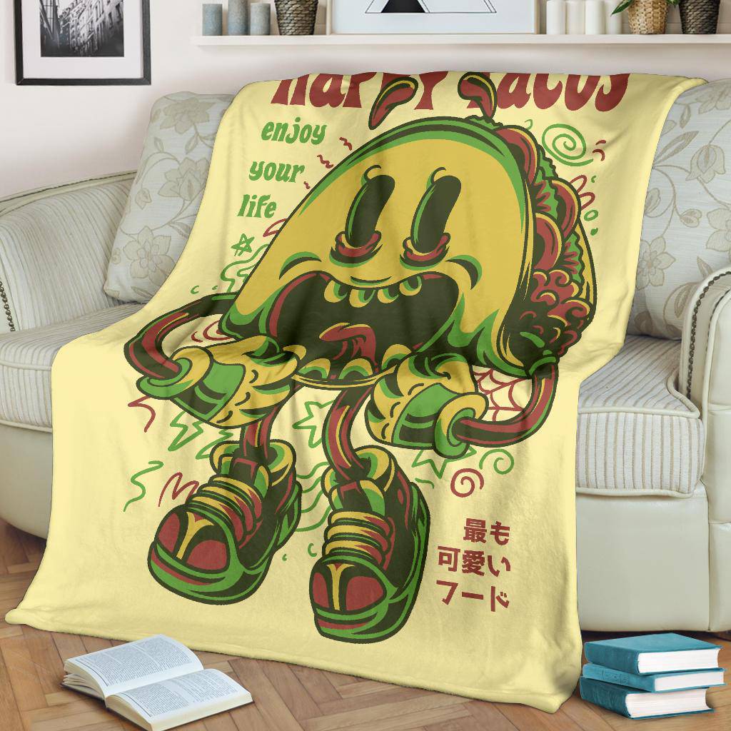 Happy Tacos Enjoy Your Life Smiley Cartoon Premium Blanket - Top Content | POD Collection | Free Shipping