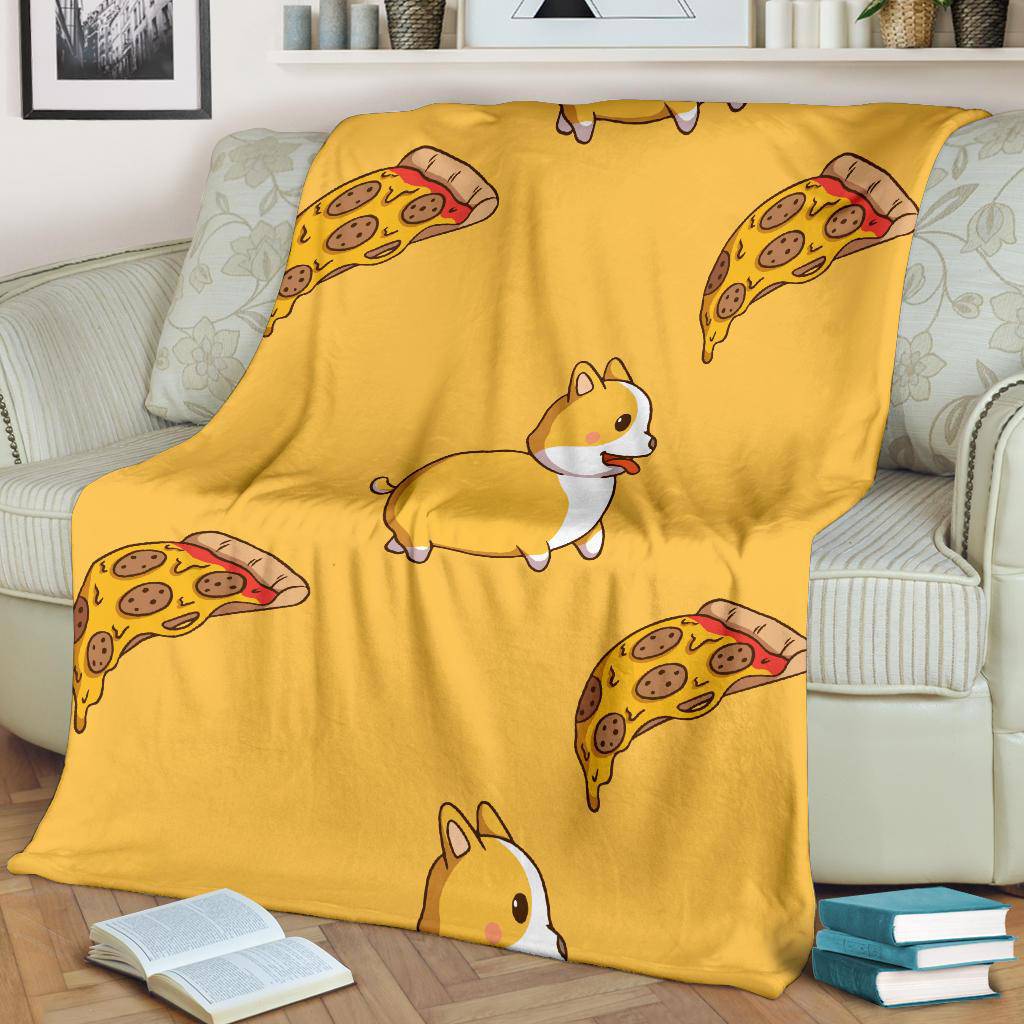 Cool Corgi Pizza Slice Yellow Cartoon Premium Blanket - Top Content | POD Collection | Free Shipping