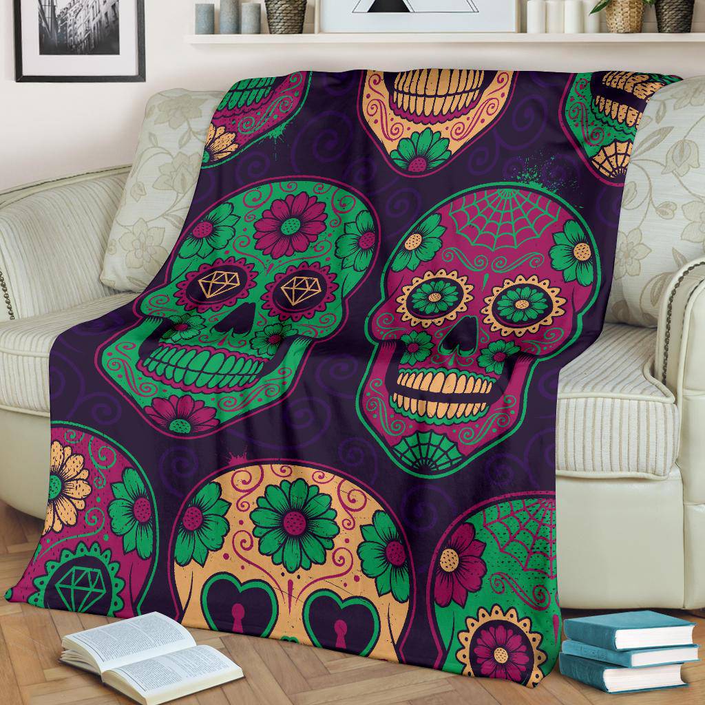 Mexican Calavera Skull Colourful Pattern Background Premium Blanket - Top Content | POD Collection | Free Shipping