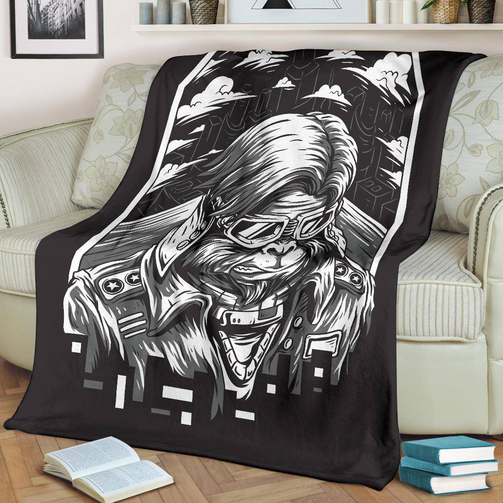 Space Monkey Black and White Art Premium Blanket - Top Content | POD Collection | Free Shipping