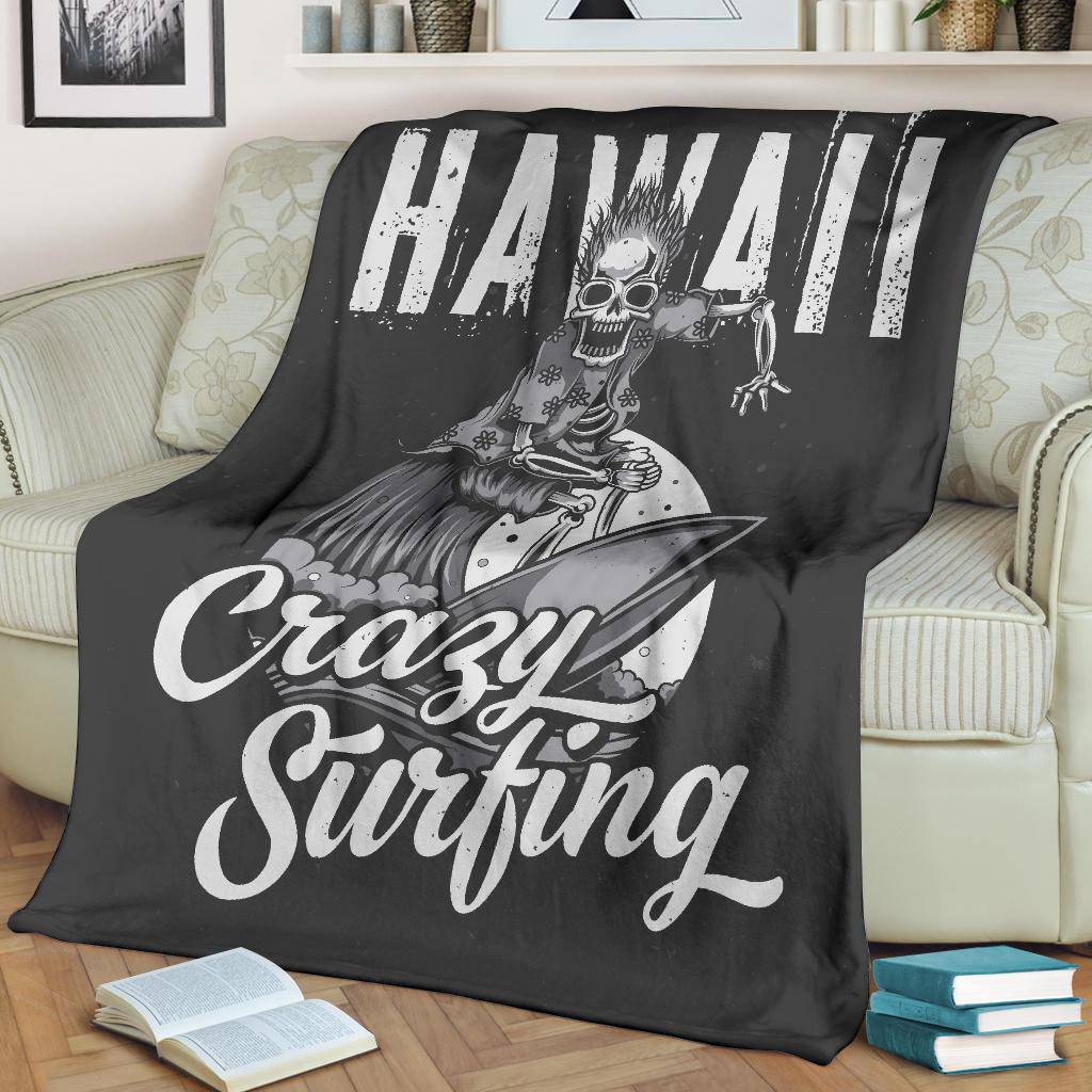 Crazy Skeleton Surfing Hawaii Premium Blanket - Top Content | POD Collection | Free Shipping