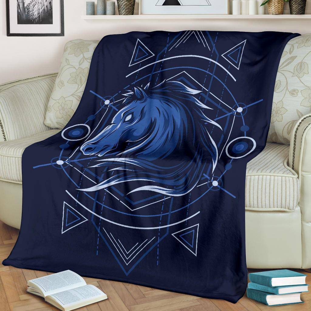 Horse Head Geometry Blue Premium Blanket - Top Content | POD Collection | Free Shipping