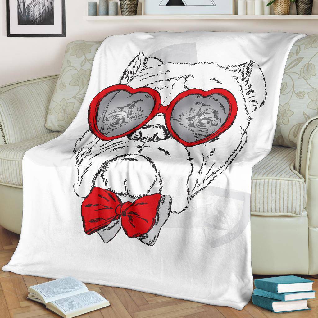 French Bulldog with Heart Sunglasses Valentine day Premium Blanket - Top Content | POD Collection | Free Shipping