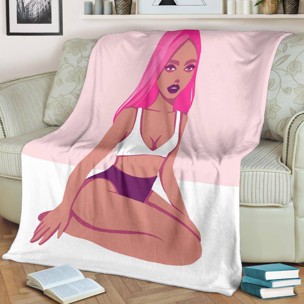 Beautiful Red Girl Cartoon Premium Blanket, Summer Illustration Drawing - Top Content | POD Collection | Free Shipping