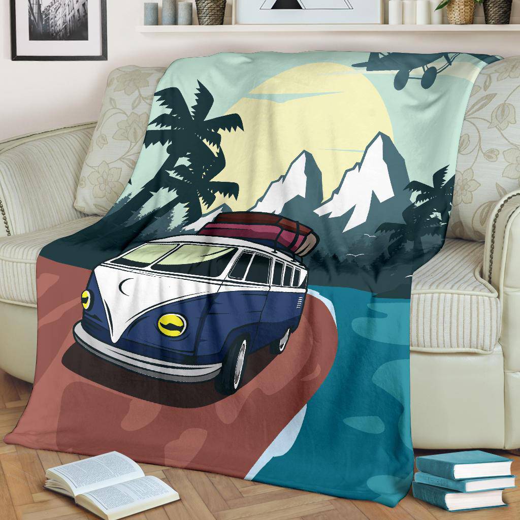 Tropical Van Vacation Cartoon Premium Blanket - Top Content | POD Collection | Free Shipping