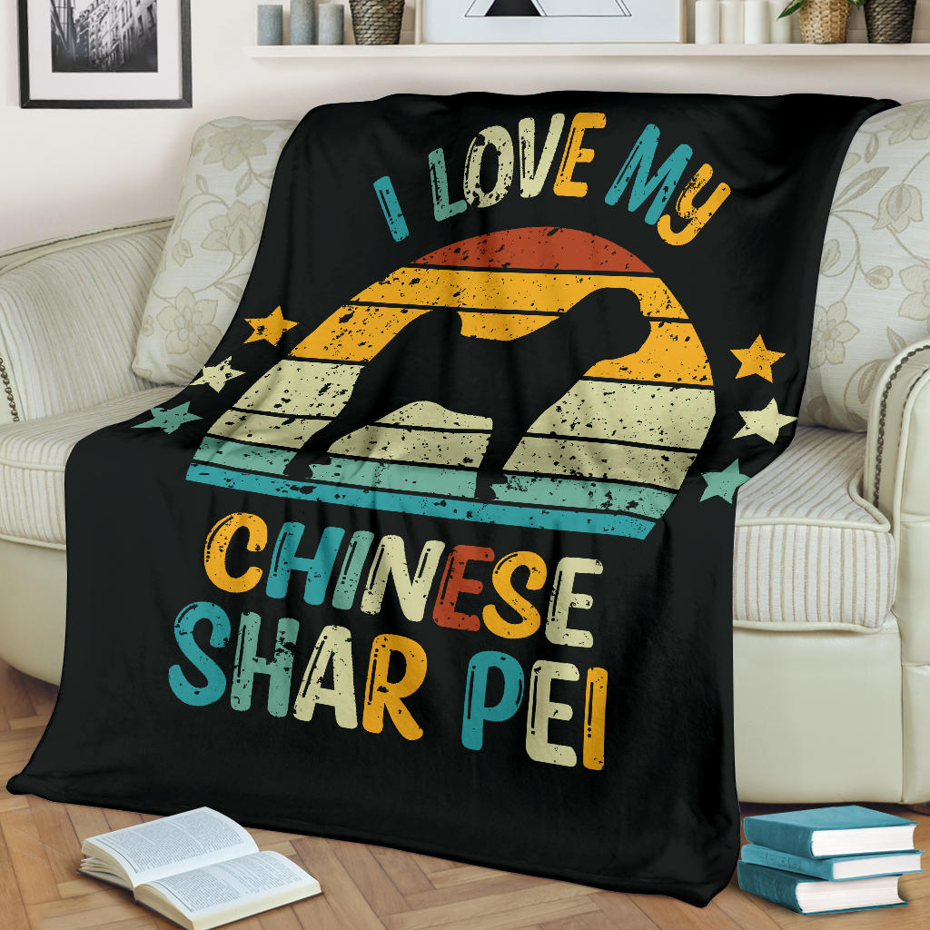 Chinese Shar Pei Blanket, Chinese Shar Pei Retro Blanket, Chinese Shar Pei Throw Blanket, Chinese Shar Pei Gifts