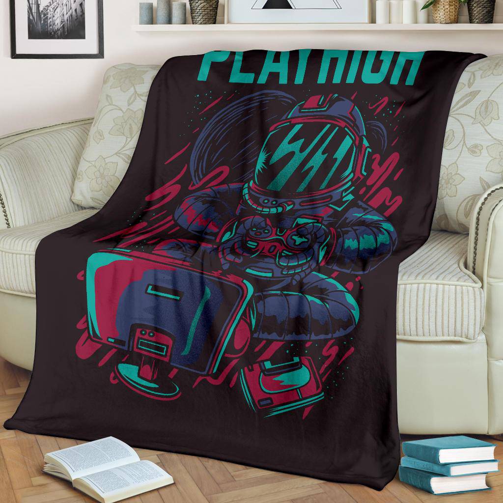 Premium Blanket Play High Astronaut Gamer Retro Cartoon - Top Content | POD Collection | Free Shipping