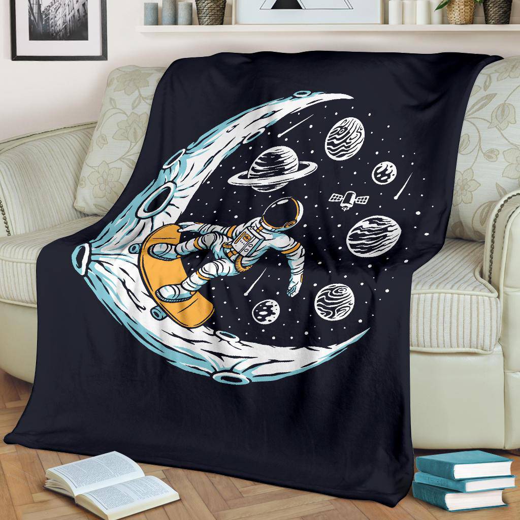 Premium Blanket Moon Skate Boarding Astronaut Cool Cartoon - Top Content | POD Collection | Free Shipping