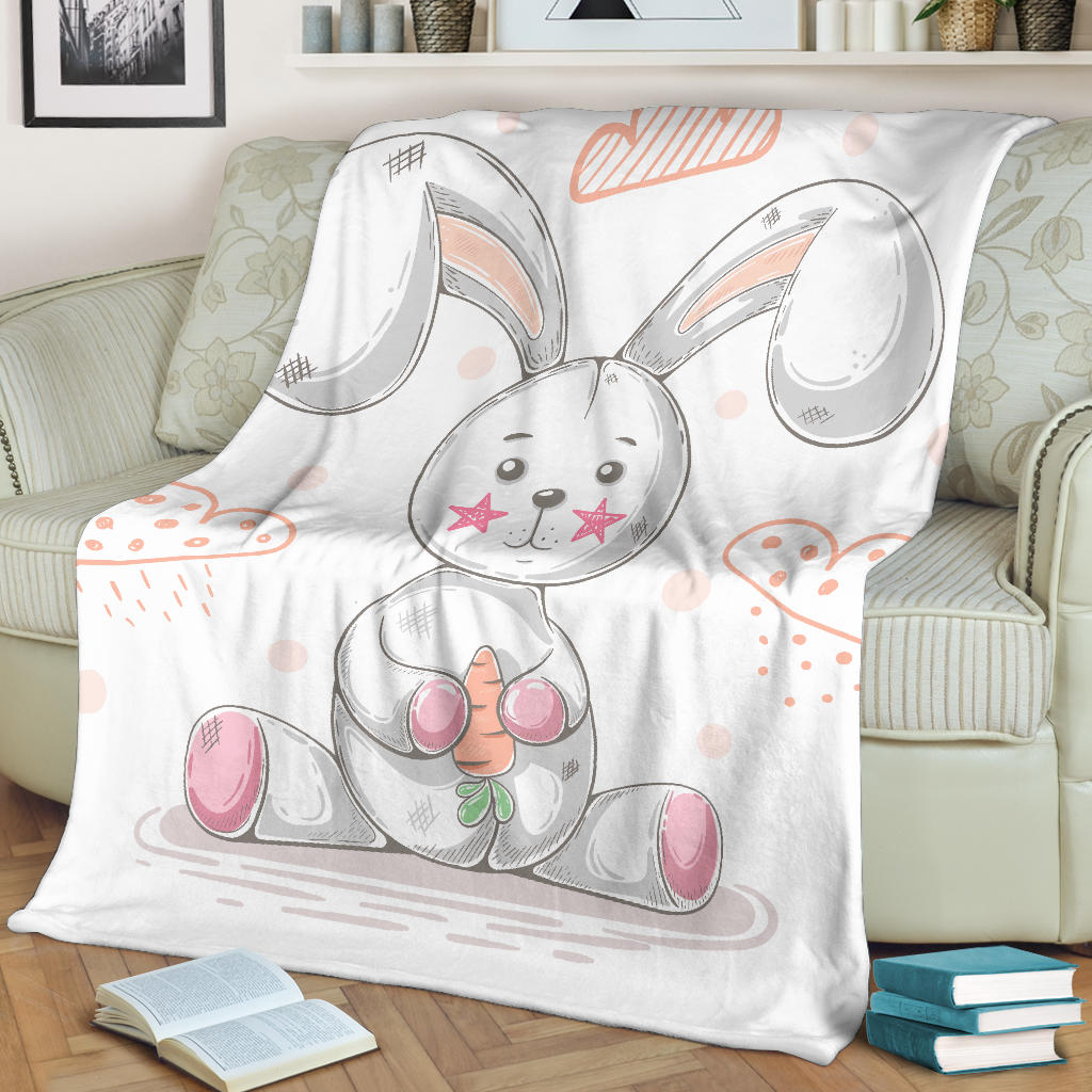 cute teddy rabbit cartoon illustration blanket - Top Content | POD Collection | Free Shipping