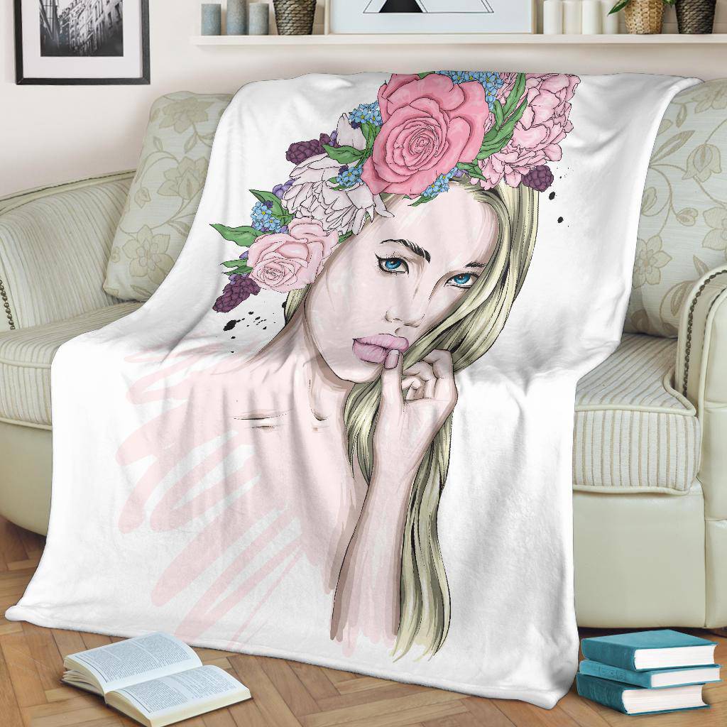 Beautiful Flower Wreath Girl Premium Blanket - Top Content | POD Collection | Free Shipping