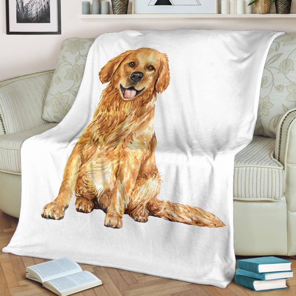 Hand Drawn Golden Retriever Premium Blanket, Watercolour Illustration - Top Content | POD Collection | Free Shipping