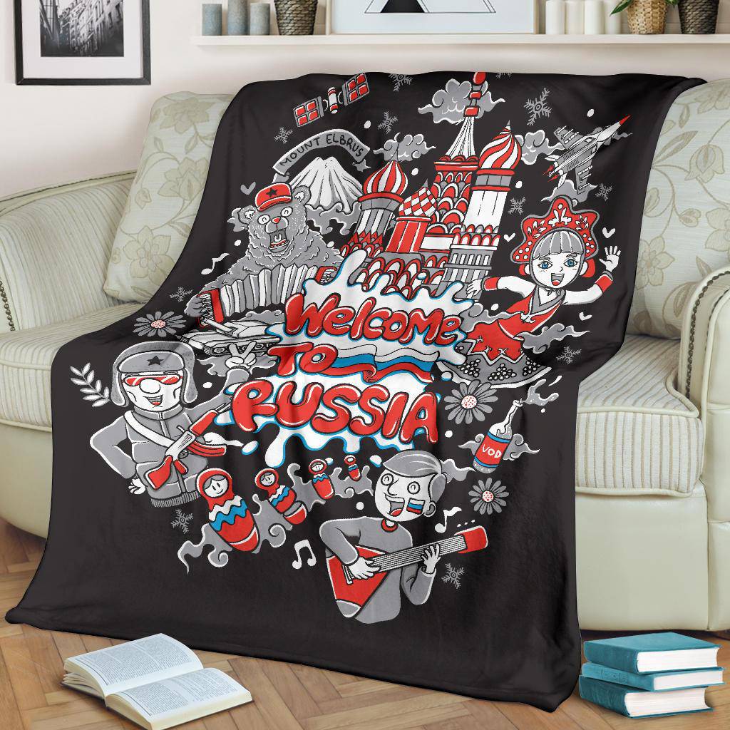 Welcome To Russia Clipart Premium Blanket, Cool Cartoon Travel Gift - Top Content | POD Collection | Free Shipping