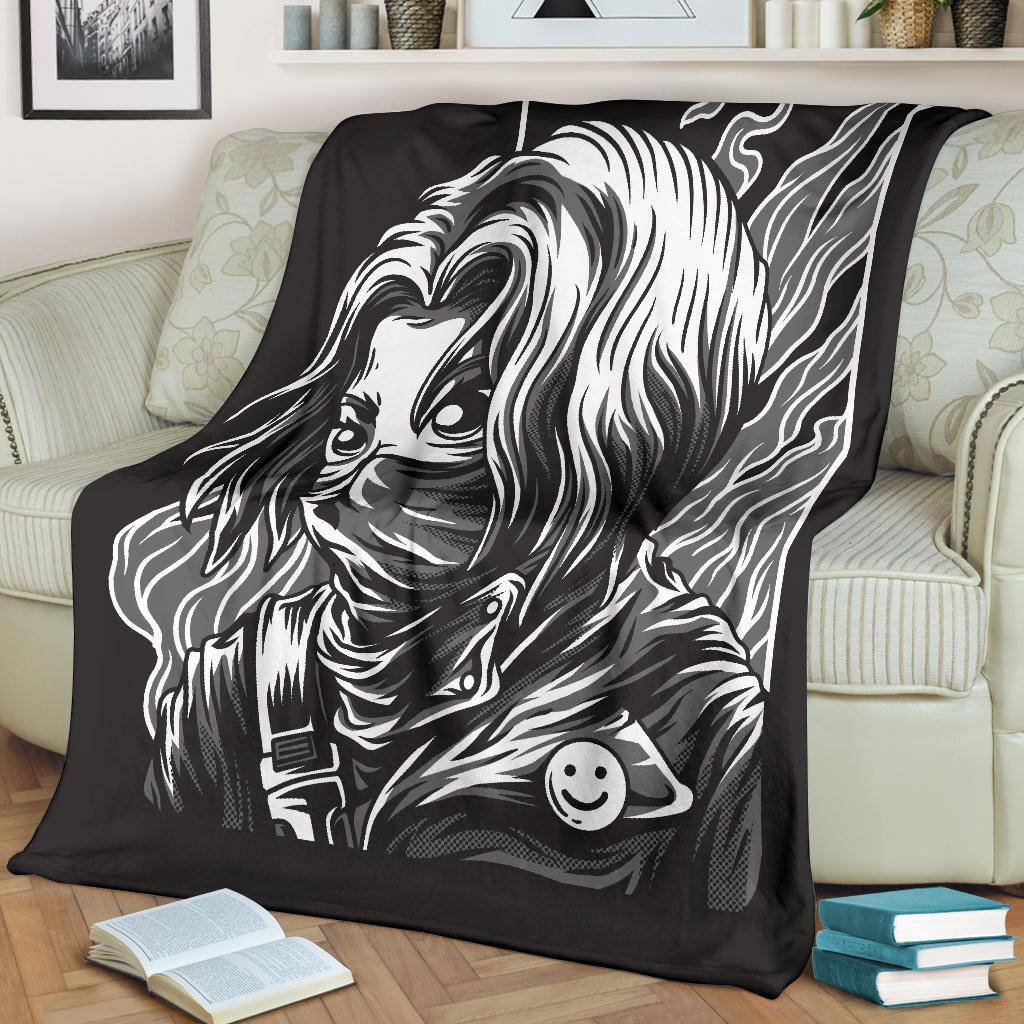 Premium Blanket Masked Smiley Warrior Girl Cartoon - Top Content | POD Collection | Free Shipping