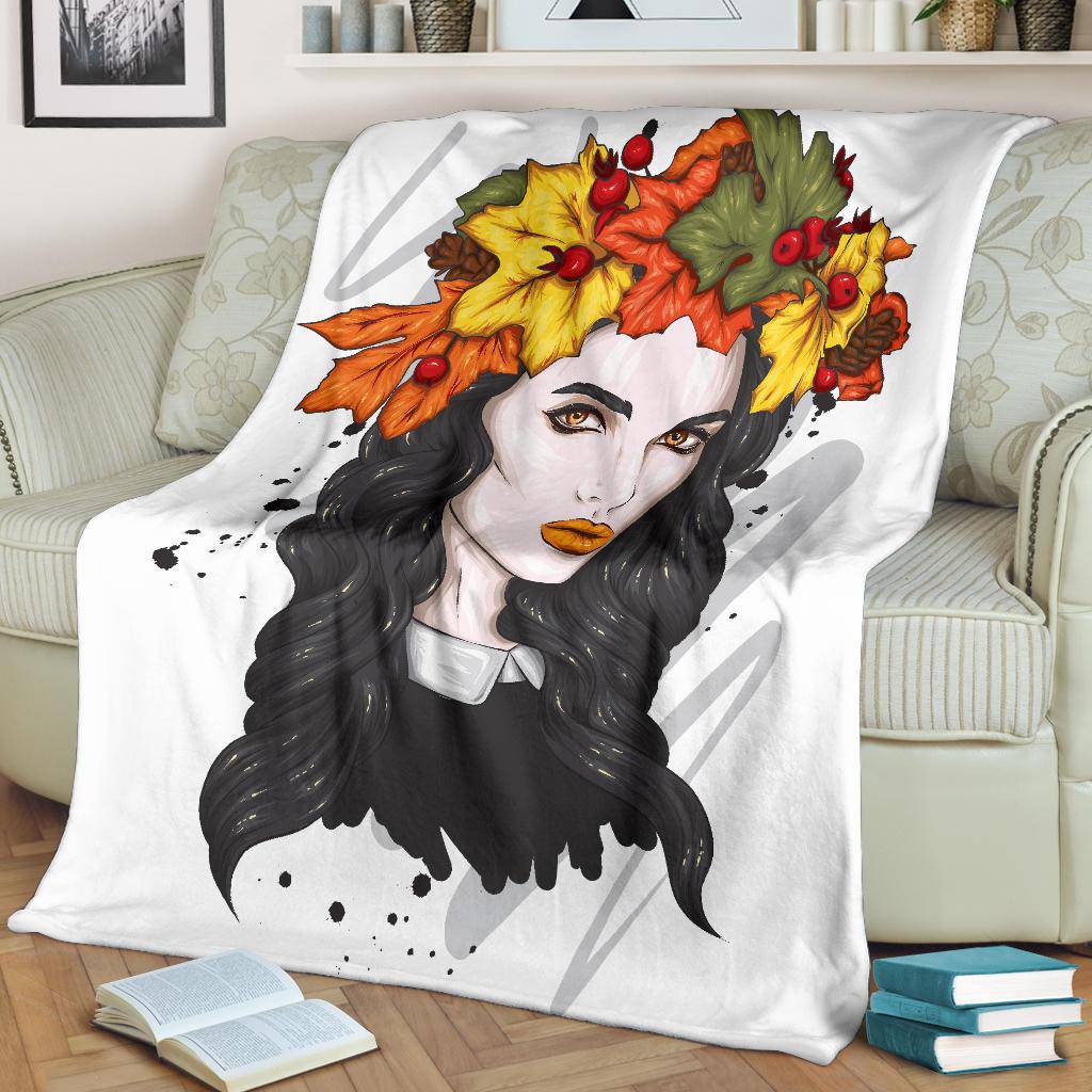 Autumn Leaves Wreath Girl Premium Blanket - Top Content | POD Collection | Free Shipping