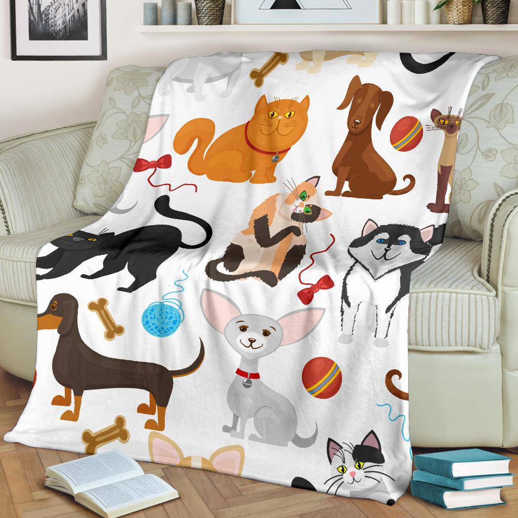 Seamless Pet Background Premium Blanket, Cute Lovely Cats And Dogs Cartoon Style - Top Content | POD Collection | Free Shipping