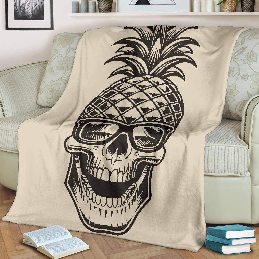 Premium Blanket Pineapple Skull Cool Illustration Cartoon - Top Content | POD Collection | Free Shipping