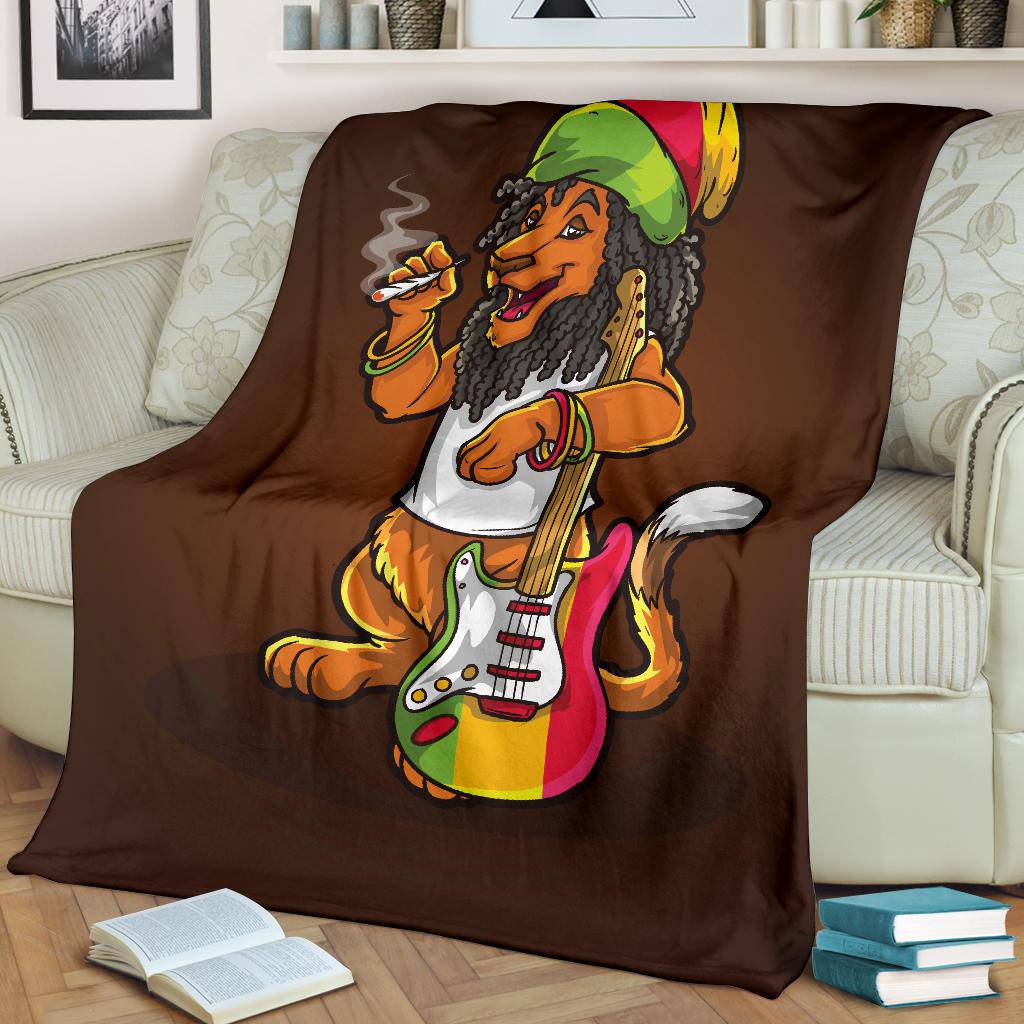 Musician Rasta Lion Smoking Cannabis Weed Premium Blanket - Top Content | POD Collection | Free Shipping