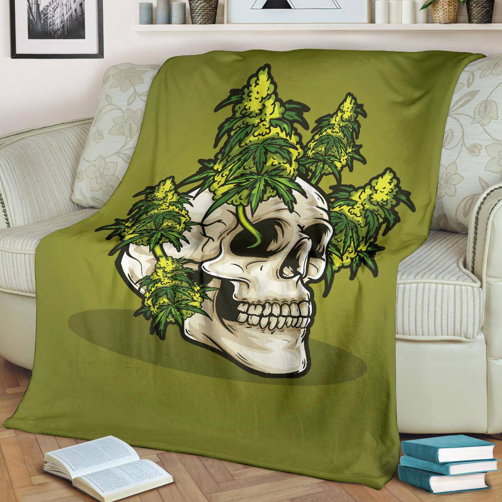 Skull Head Growing Cannabis Weed Plant Premium Blanket - Top Content | POD Collection | Free Shipping