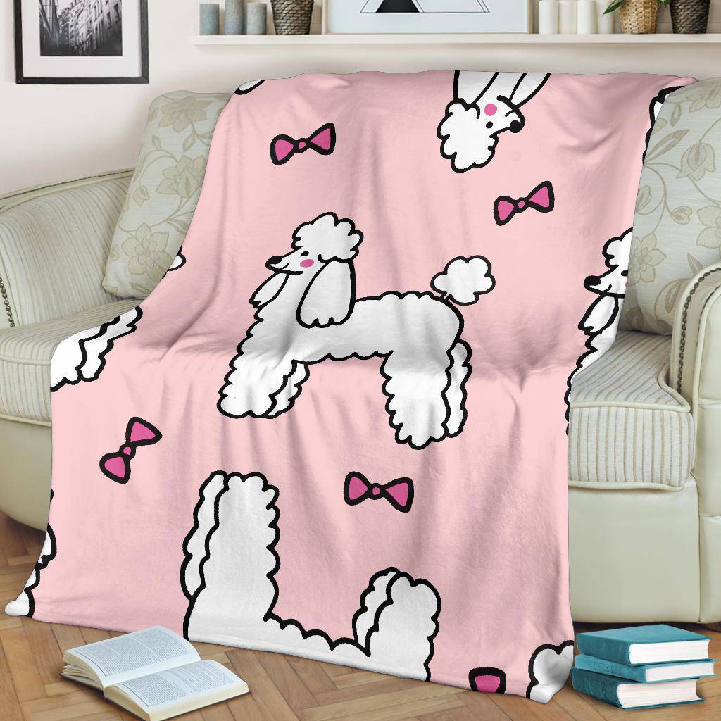 Premium Blanket Poodle Dog With Ribbon Cartoon Background - Top Content | POD Collection | Free Shipping