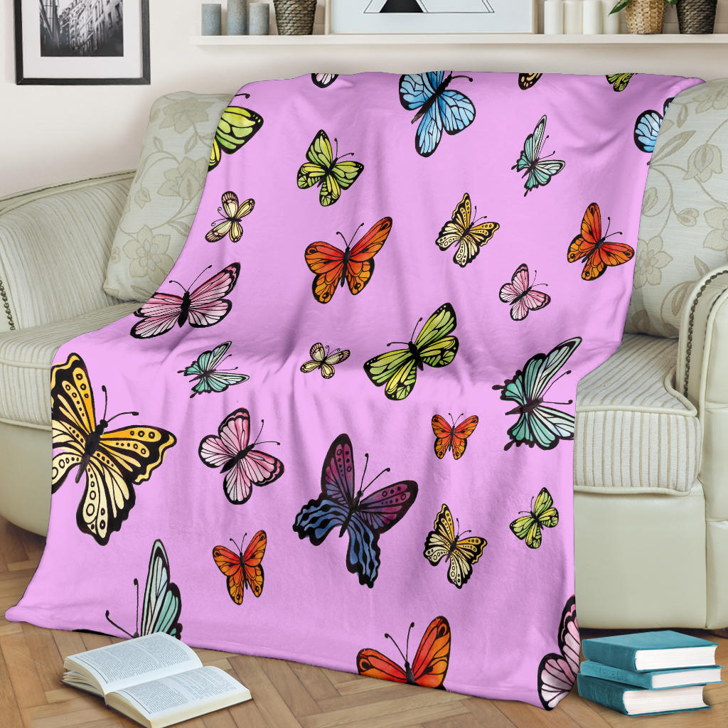 colorful butterflies collection pink blanket - Top Content | POD Collection | Free Shipping