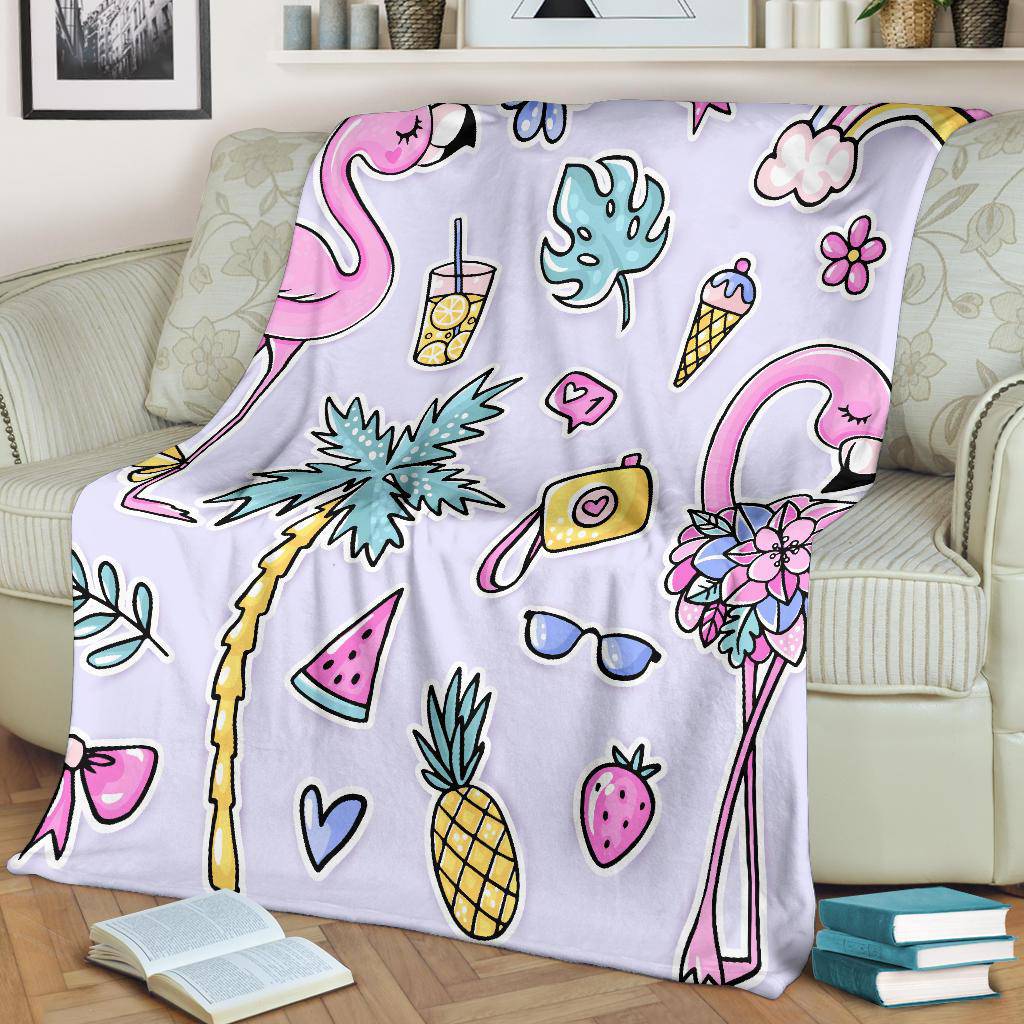 Cute Seamless Pattern Premium Blanket, Flamingo Pink Cartoon - Top Content | POD Collection | Free Shipping