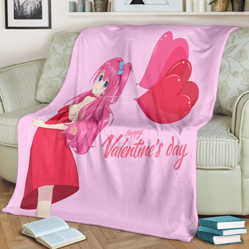 Happy Valentines Anime Style Blanket