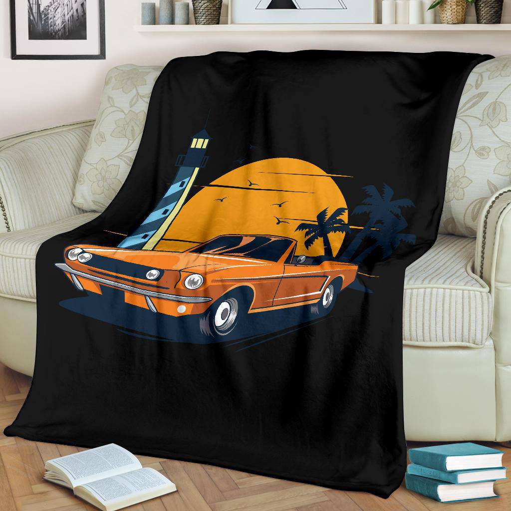 Convertible Car Lighthouse Sunset Premium Blanket - Top Content | POD Collection | Free Shipping