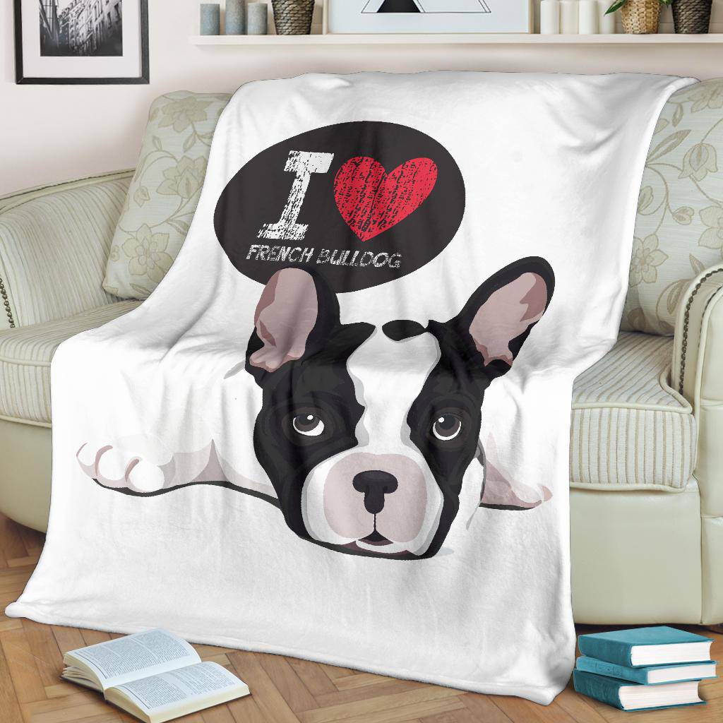 I Love French Bulldog, Cute Dog Cartoon Illustration Premium Blanket - Top Content | POD Collection | Free Shipping