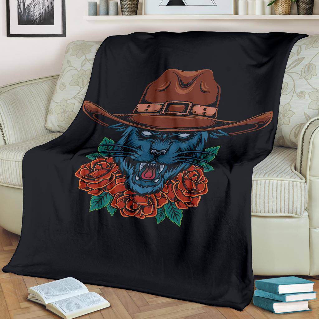 Cool Cowboy Style Panther Cartoon Drawing, Premium Blanket - Top Content | POD Collection | Free Shipping