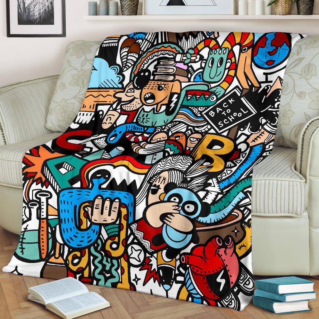 Back to School Graffiti Art Cartoon Premium Blanket - Top Content | POD Collection | Free Shipping