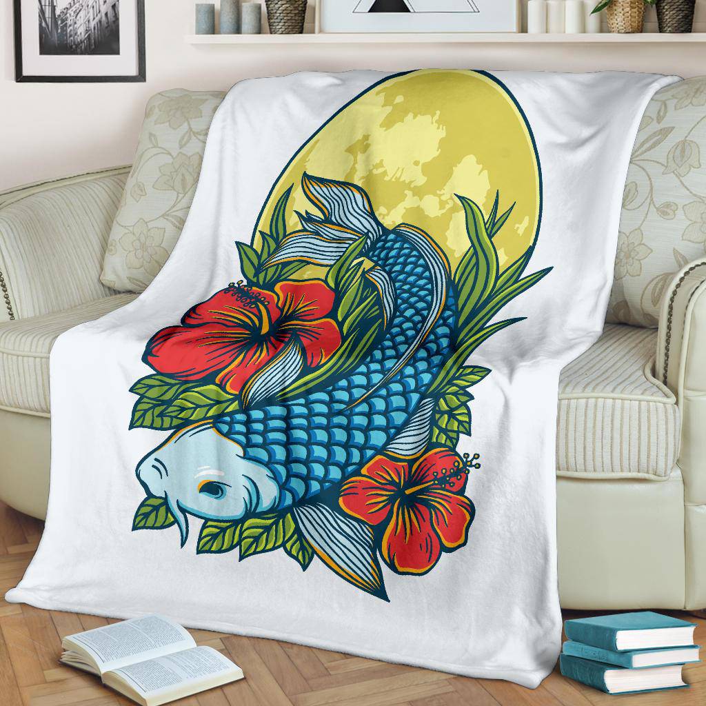 Koi Fish Moon Artwork Beautiful Illustration Premium Blanket - Top Content | POD Collection | Free Shipping