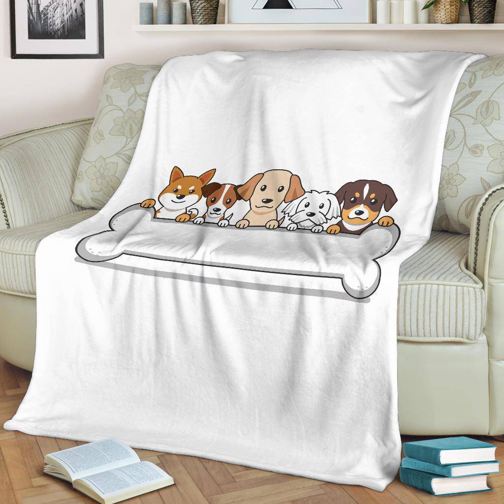 Premium Blanket Cute Dog Friends Bone Cartoon Illustration - Top Content | POD Collection | Free Shipping