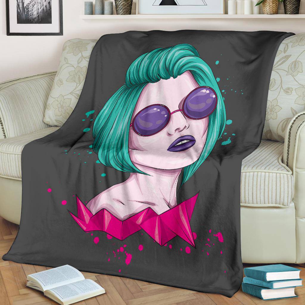 Premium Blanket Beatiful Short Hair Girl Illustration - Top Content | POD Collection | Free Shipping